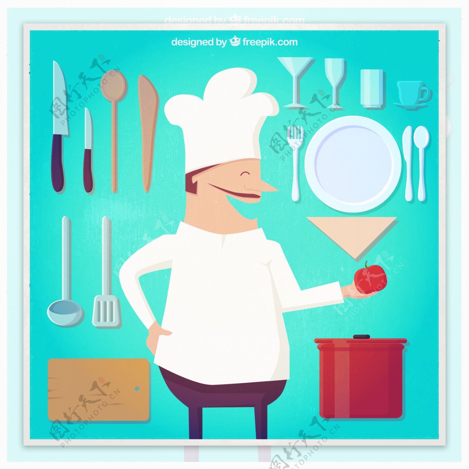 厨师插图和厨房工具