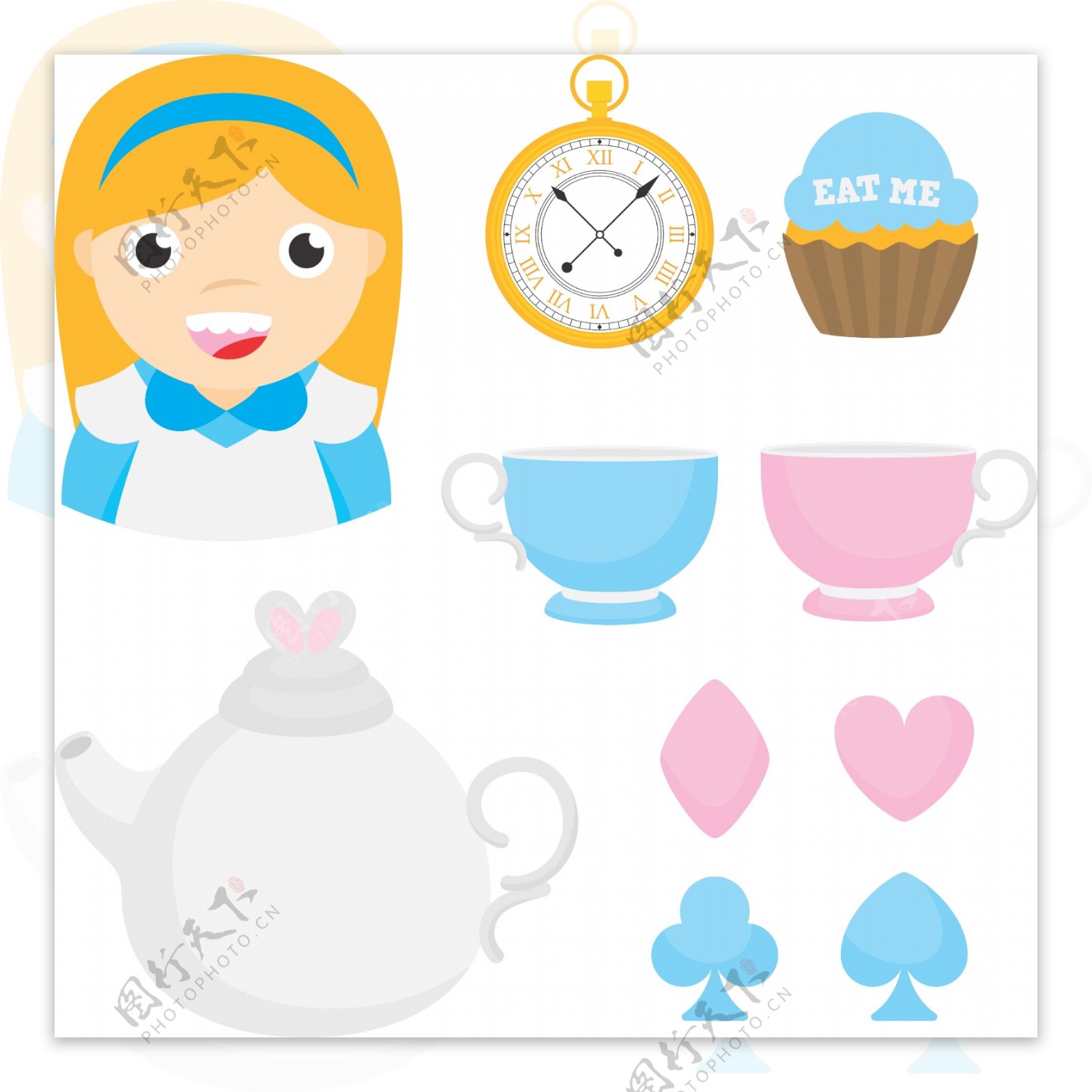 爱丽丝可爱茶具素材