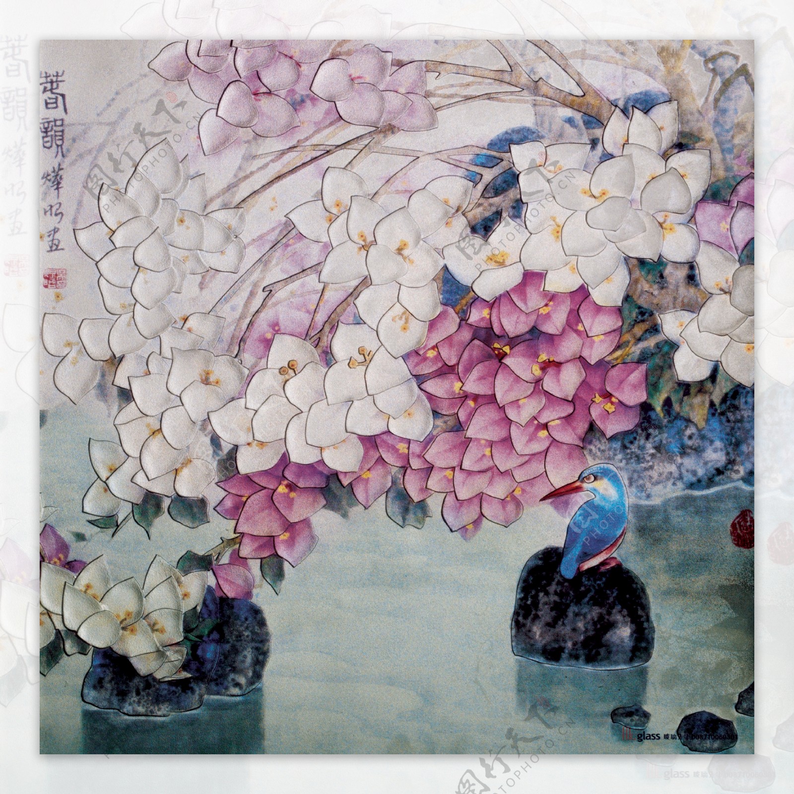 翠鸟花卉中国画