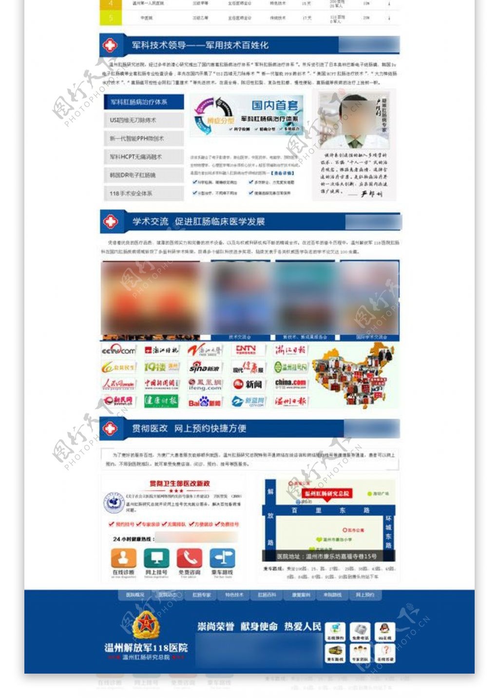 蓝色医院网站模板PSD分层素材