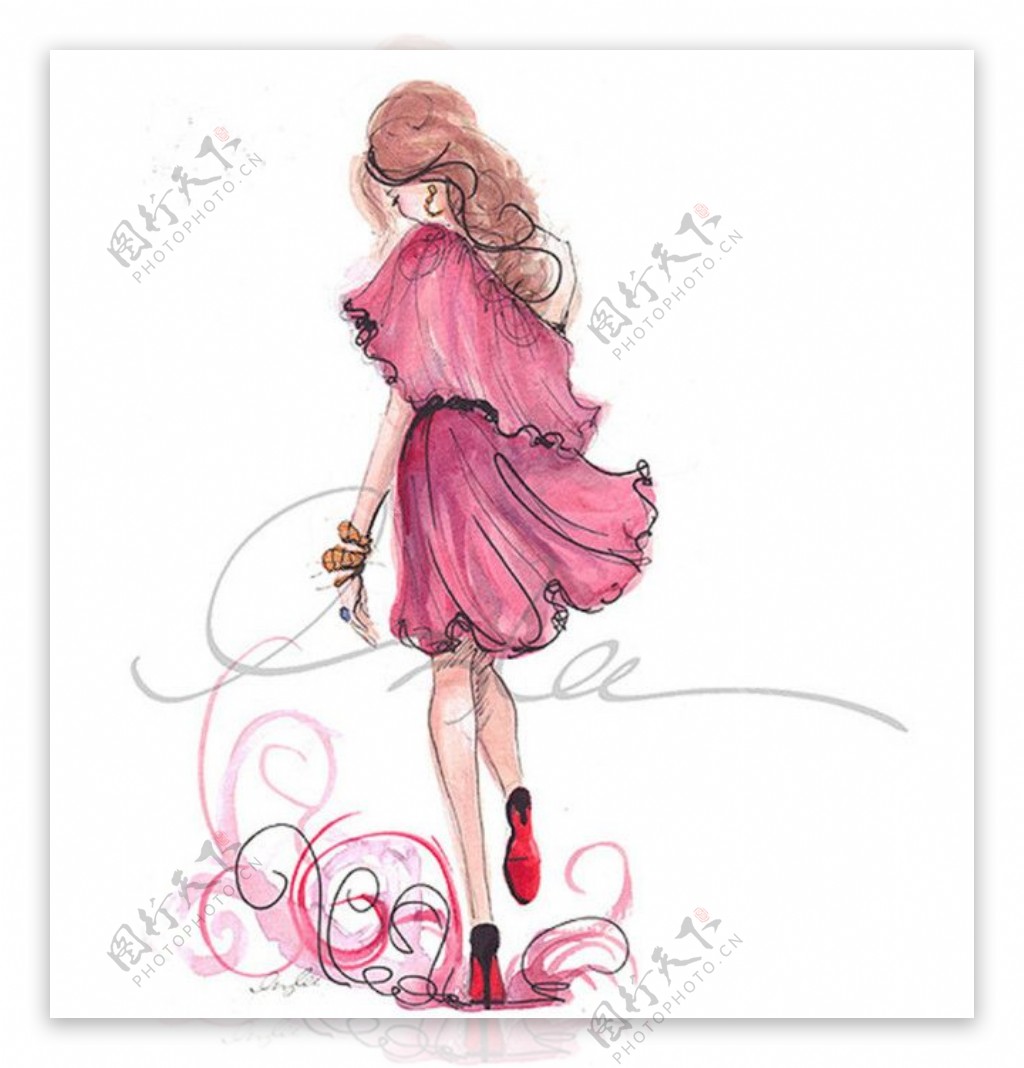 粉色连衣裙设计图