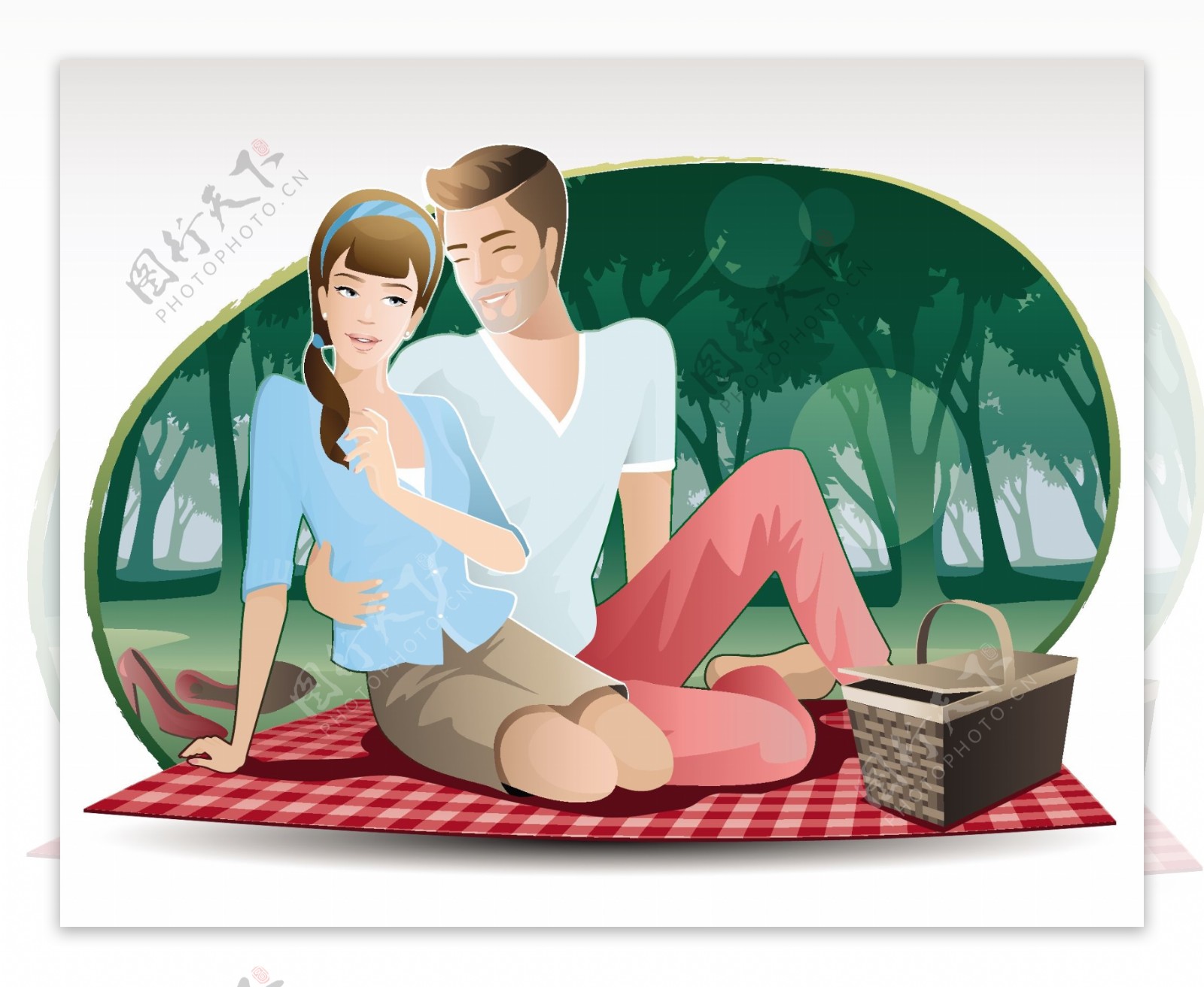 野餐的卡通夫妻