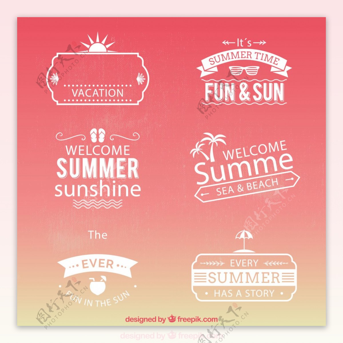 6款夏季度假艺术字标签矢量图