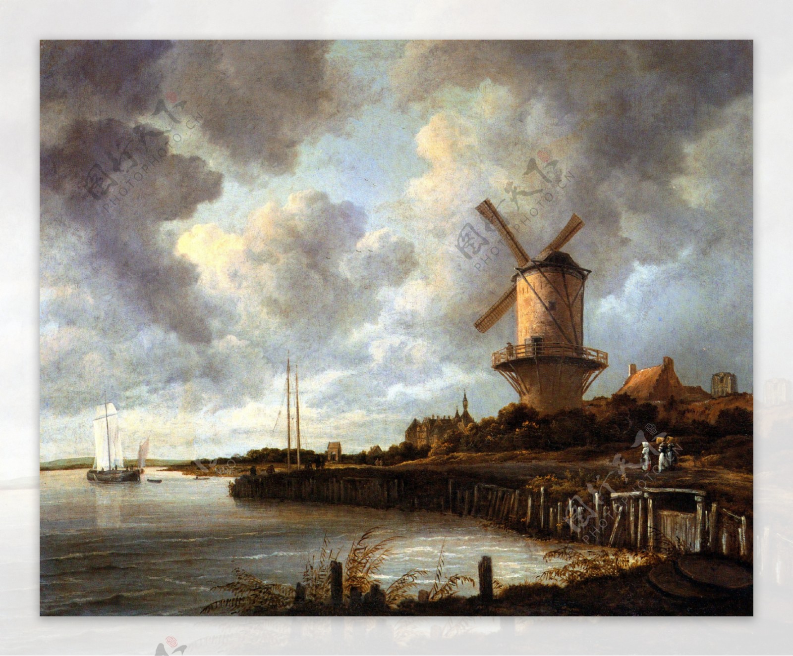荷兰风车风景油画图片