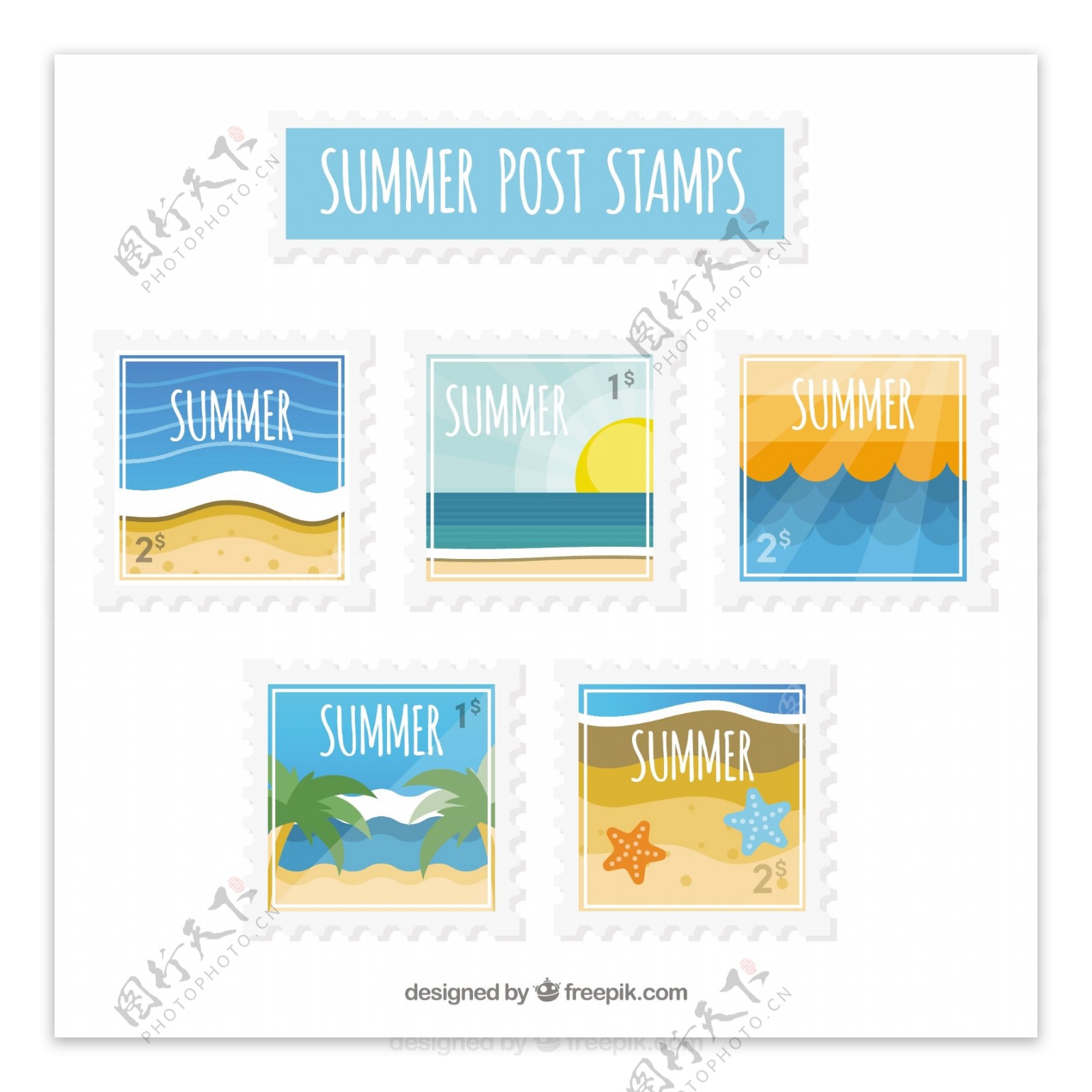 各种夏季主题邮票图标