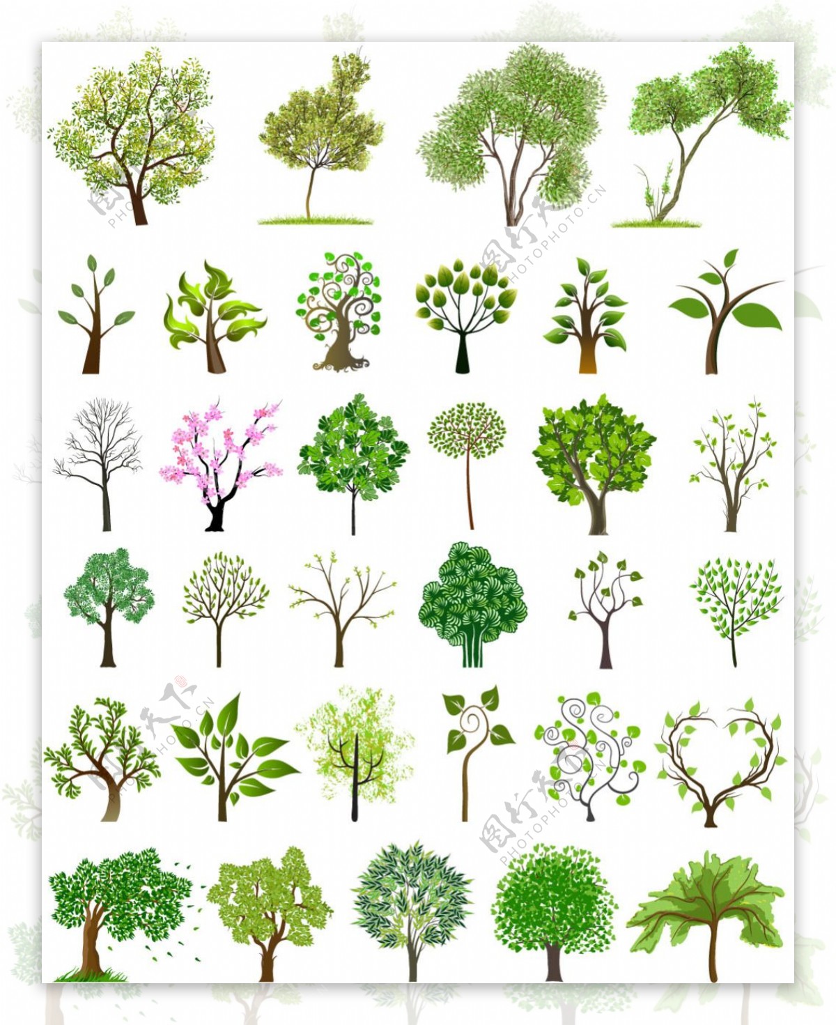 不同树种创意设计矢量图素材