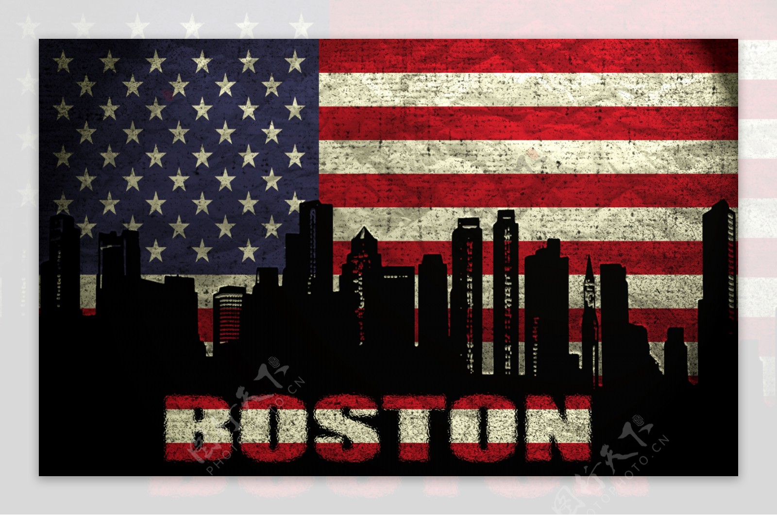 美国国旗与波士顿图片