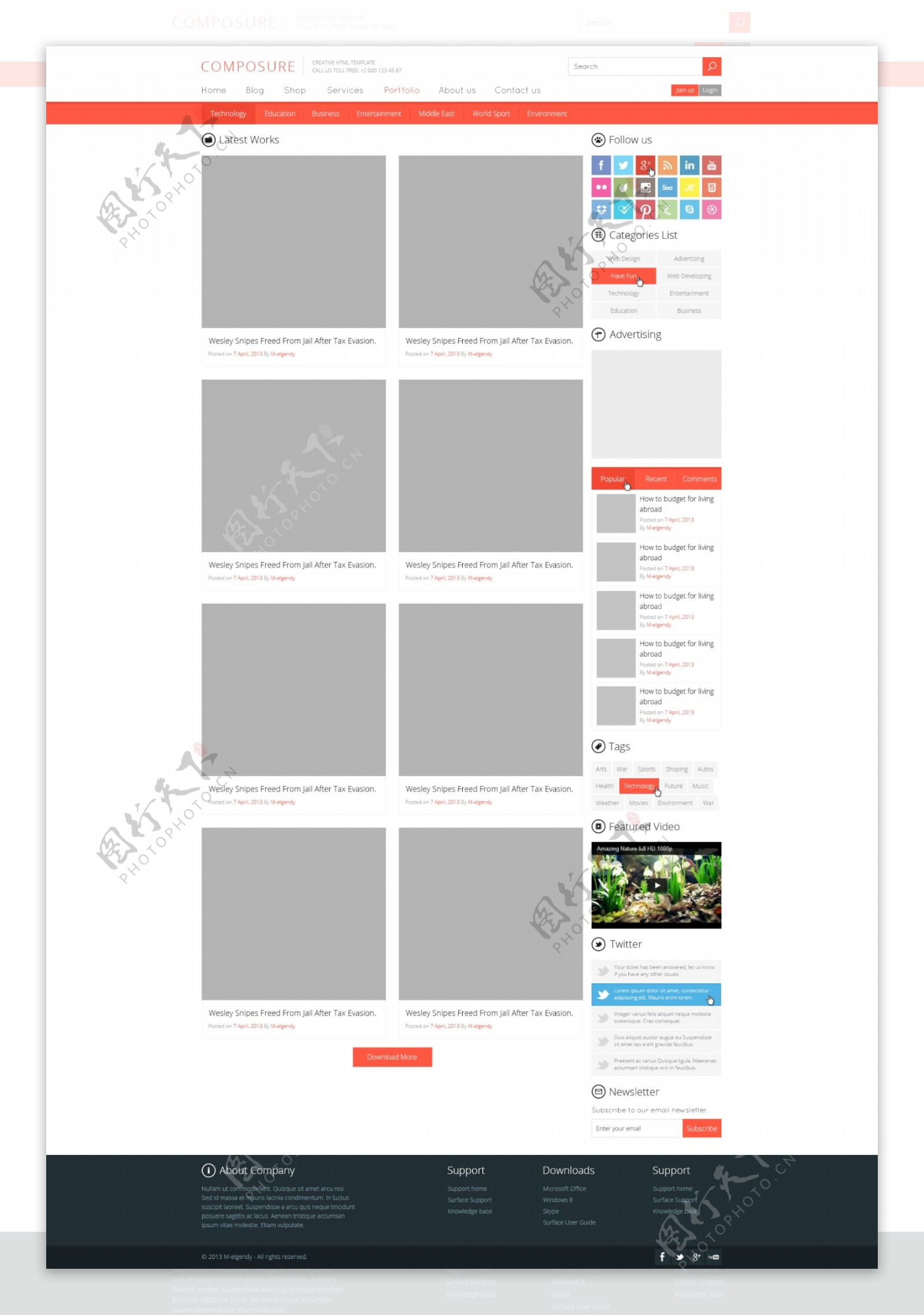 橙色网页一手机UIweb模板下载