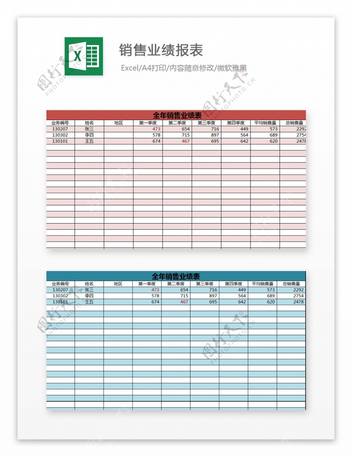销量业绩报表Excel文档
