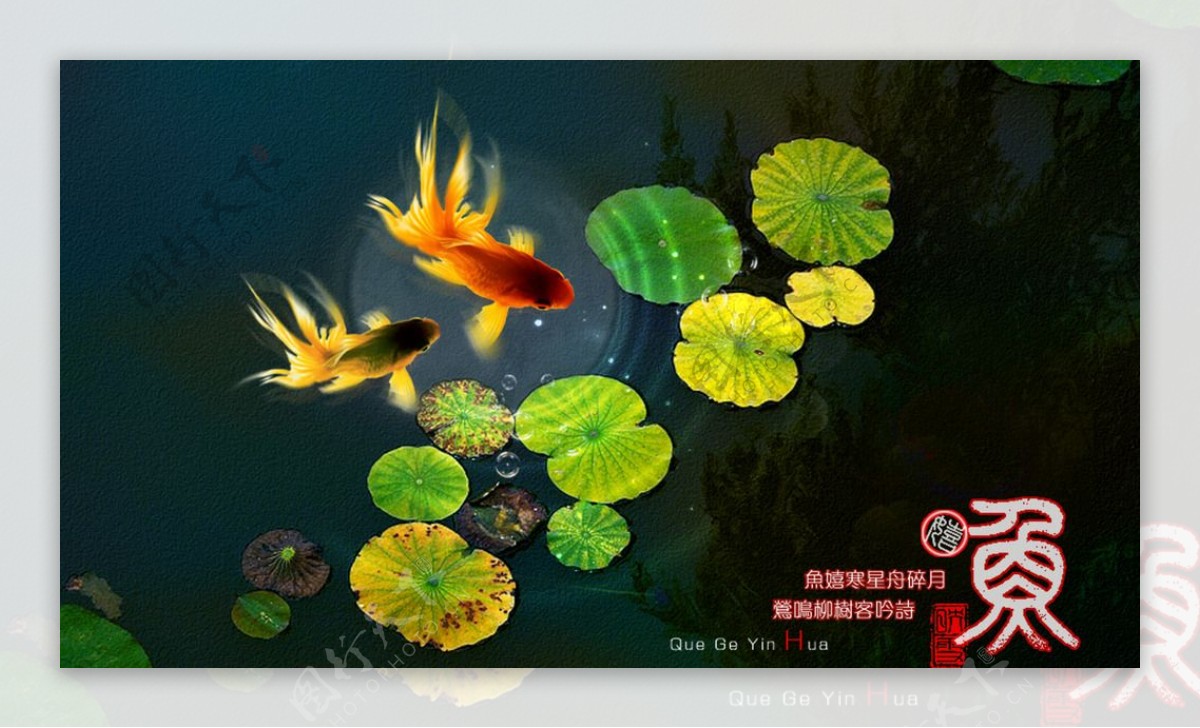 中国风海报金鱼戏水