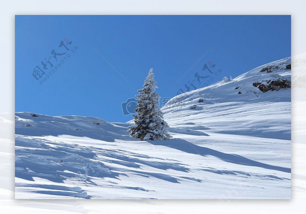 蓝天映照下的雪景