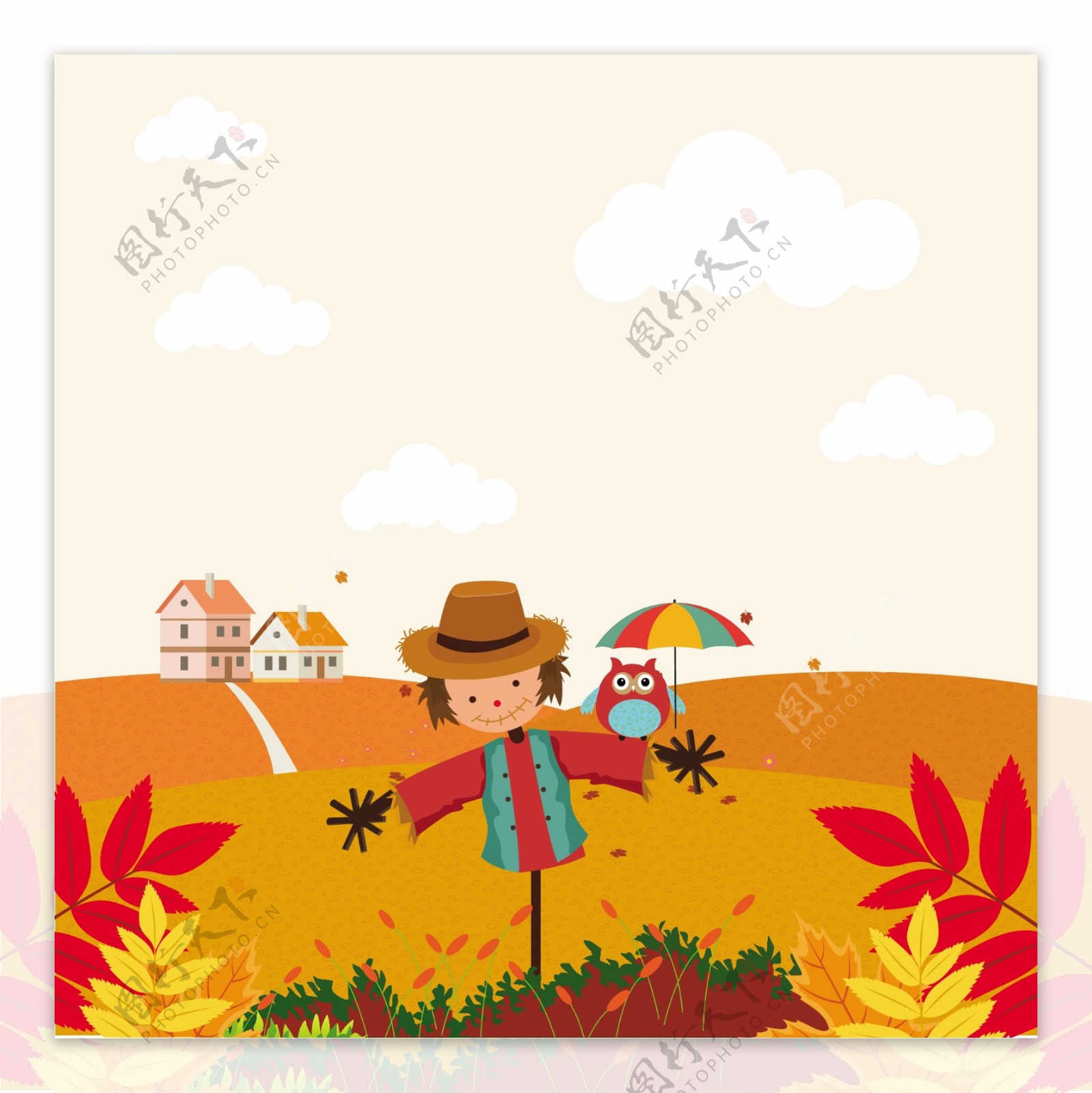 秋季可爱稻草人背景图