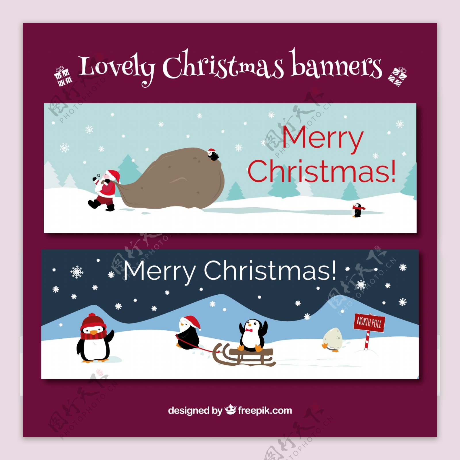圣诞横幅与企鹅