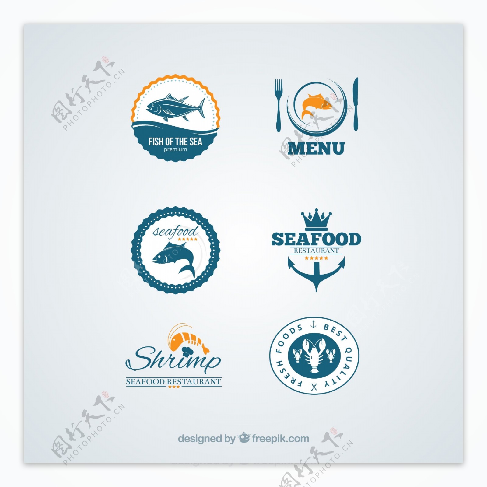 6款海鲜食品标签矢量图