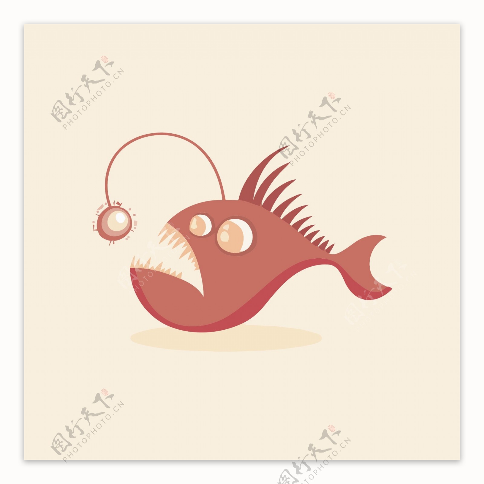 印花矢量图卡通动物猫头灯笼鱼