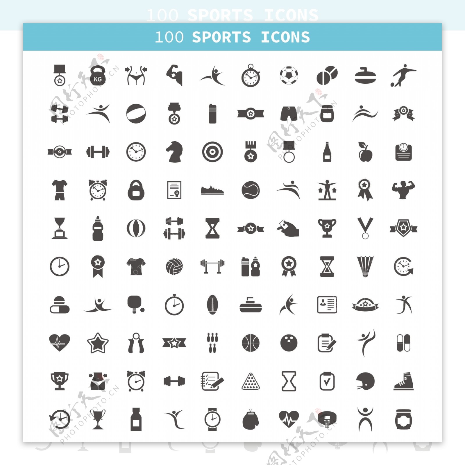 100个体育运动图标AI