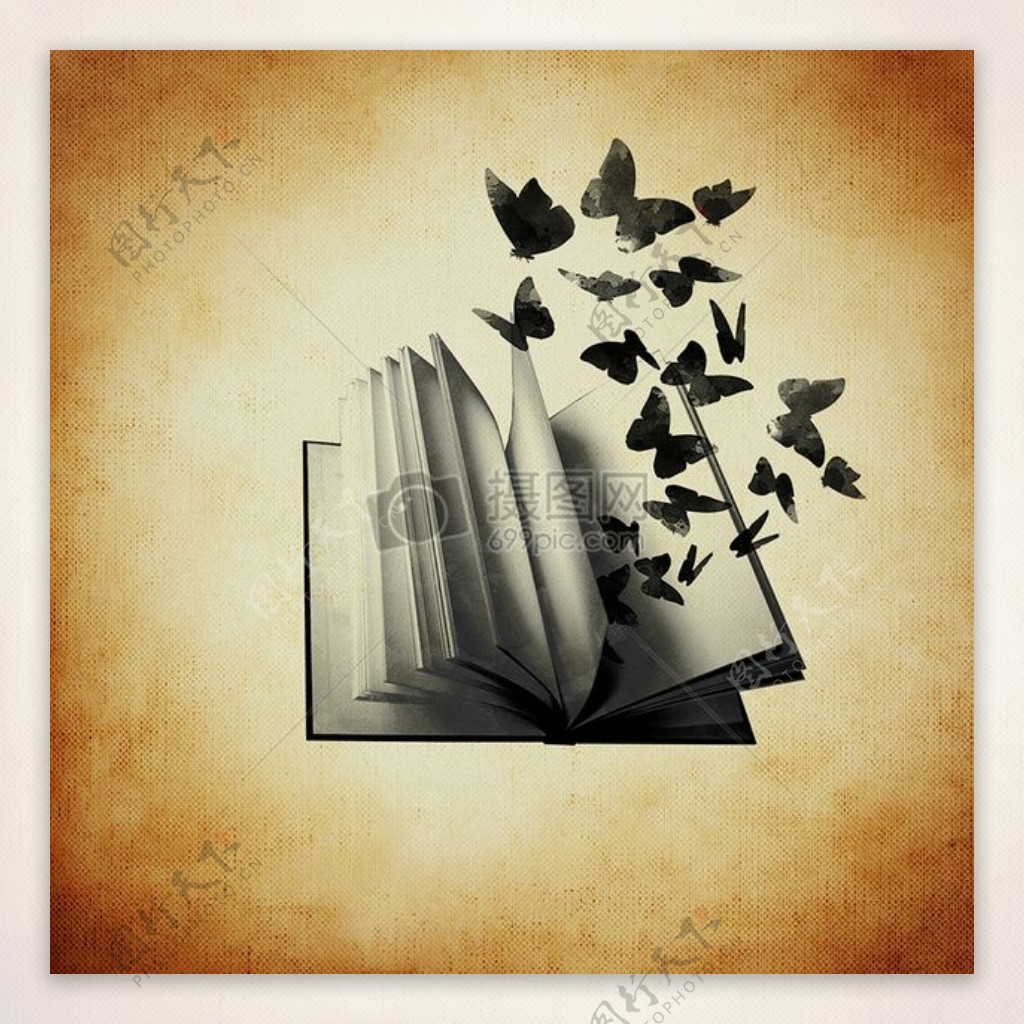 蝴蝶飞出摊开的书籍