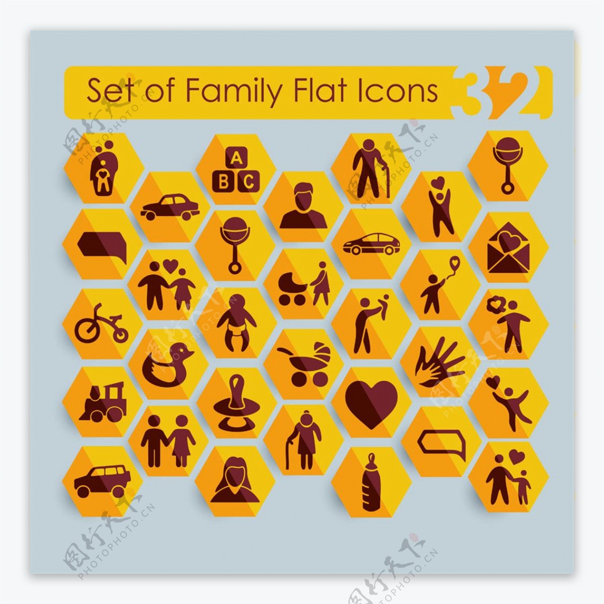 黄色幸福家庭按钮图标图片