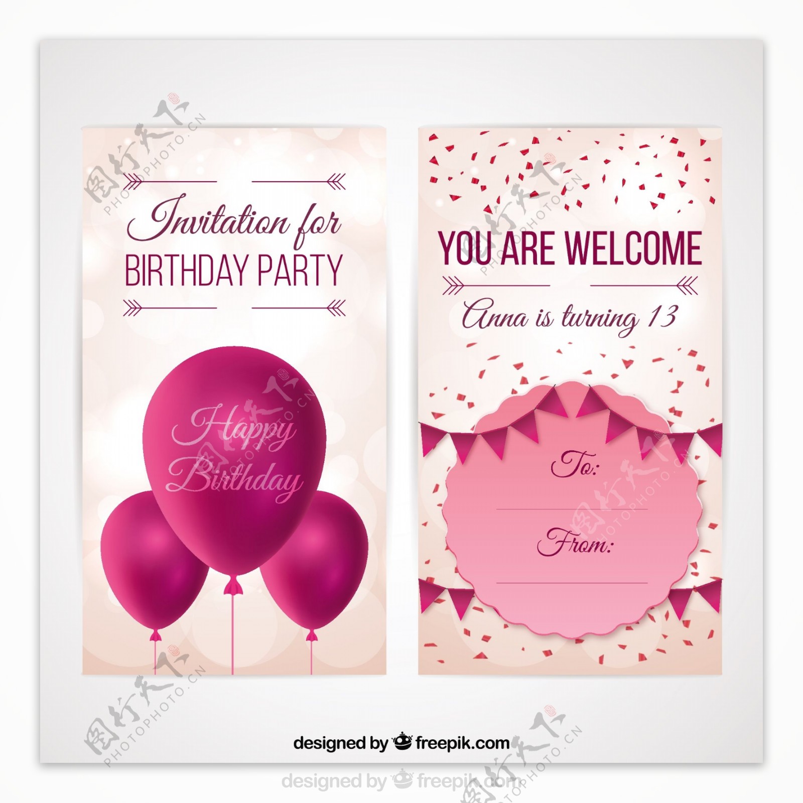 生日邀请粉红色的气球和花环