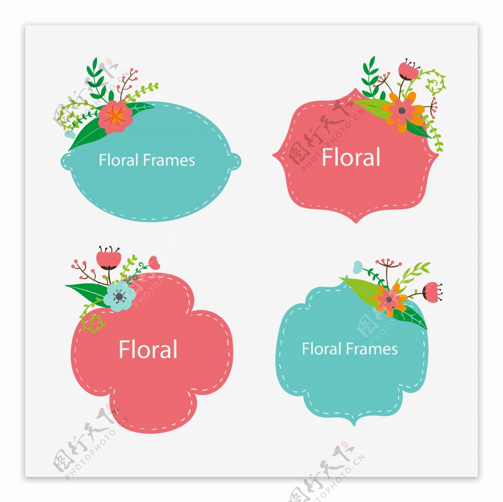 4款卡通花卉装饰标签矢量