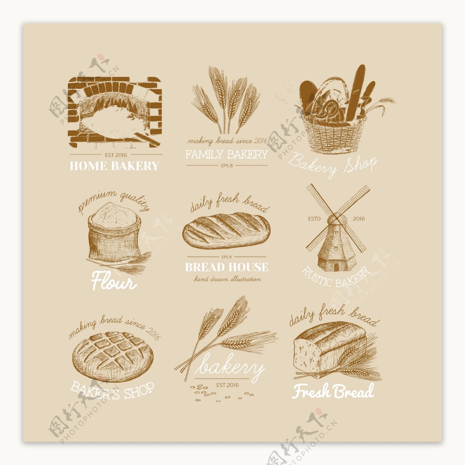 手绘创意面包烘焙标志