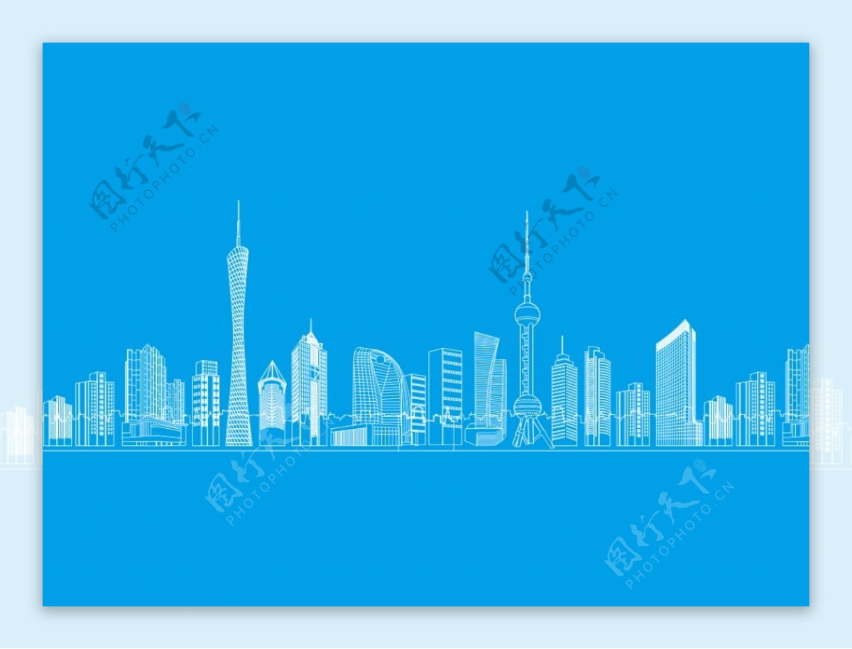 广州城市建筑矢量线稿图