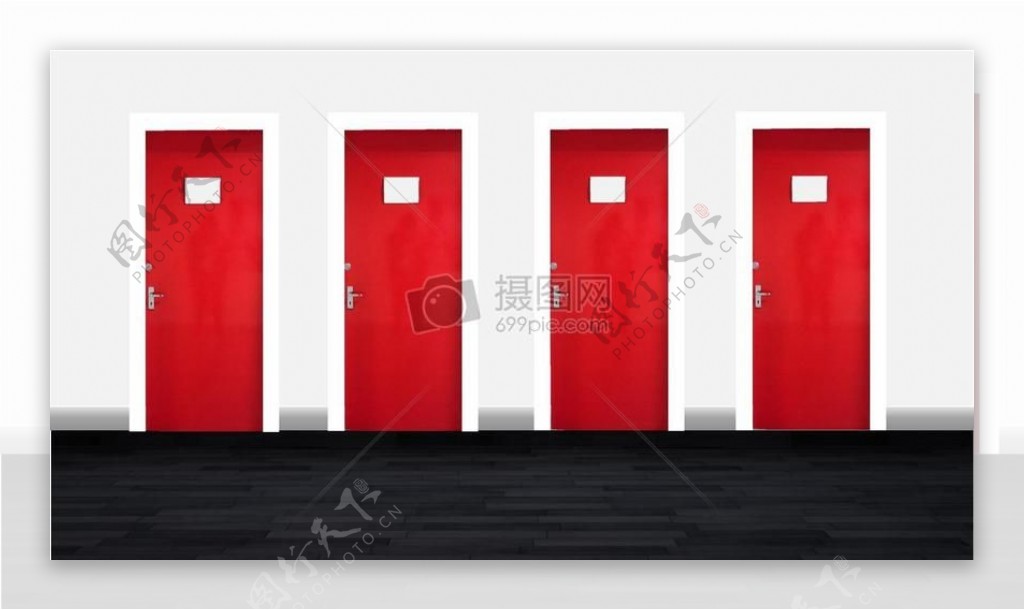 白色墙壁上的红色门