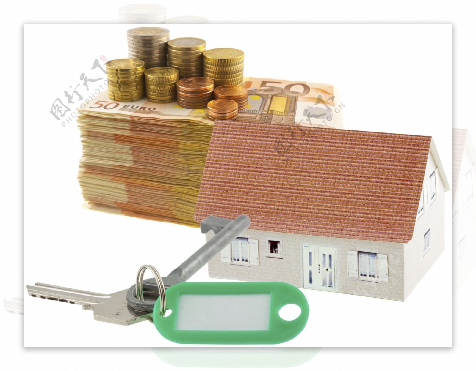 货币与小房子模型图片