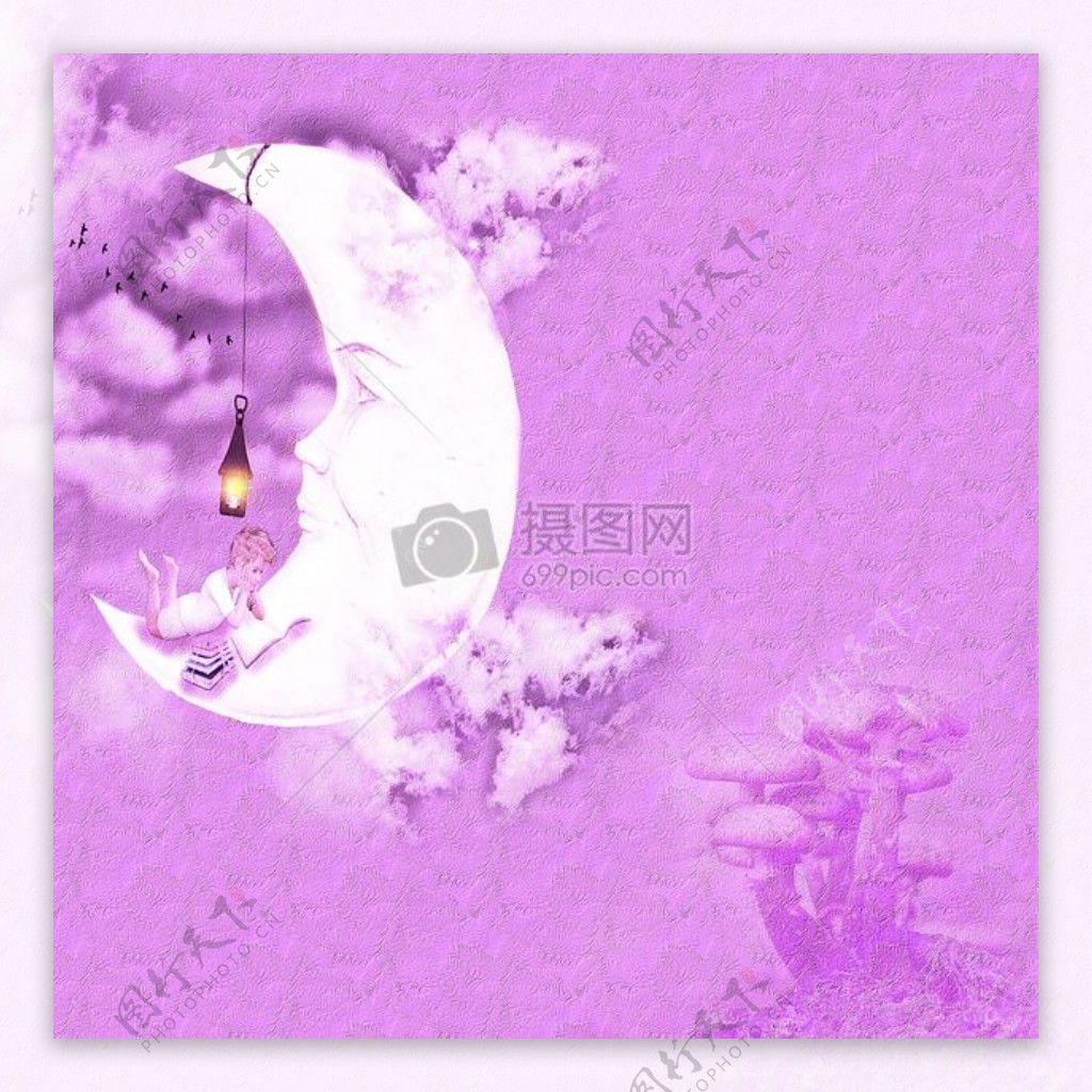 浪漫唯美的紫色月亮背景