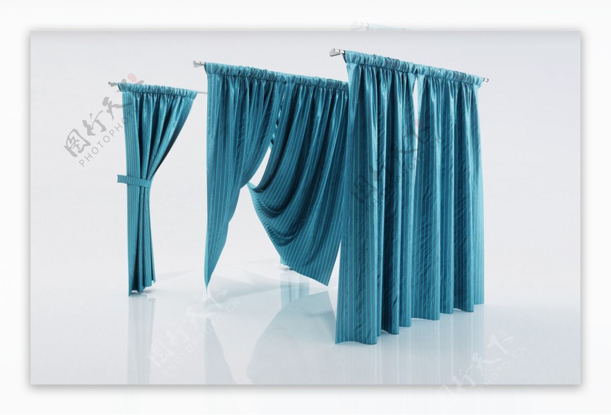 蓝色窗帘模型