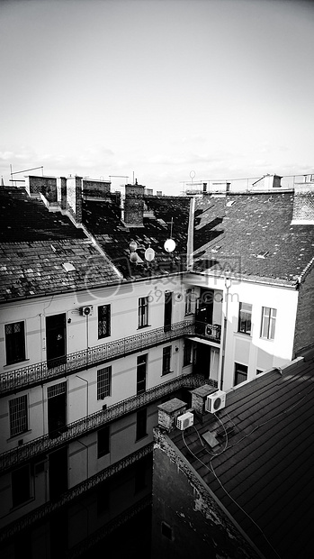 建筑屋顶视图窗口blackandwhite布达佩斯