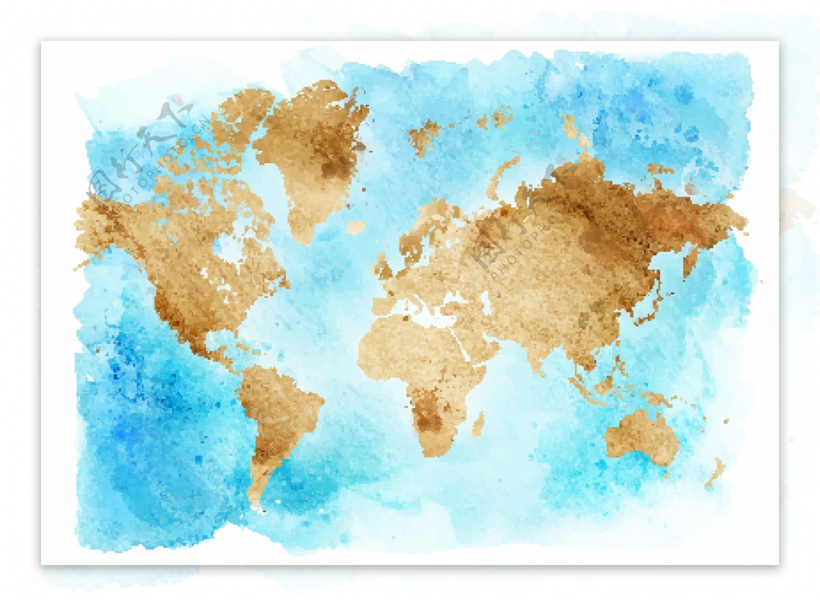水彩牛皮纸效果世界地图背景矢量素材