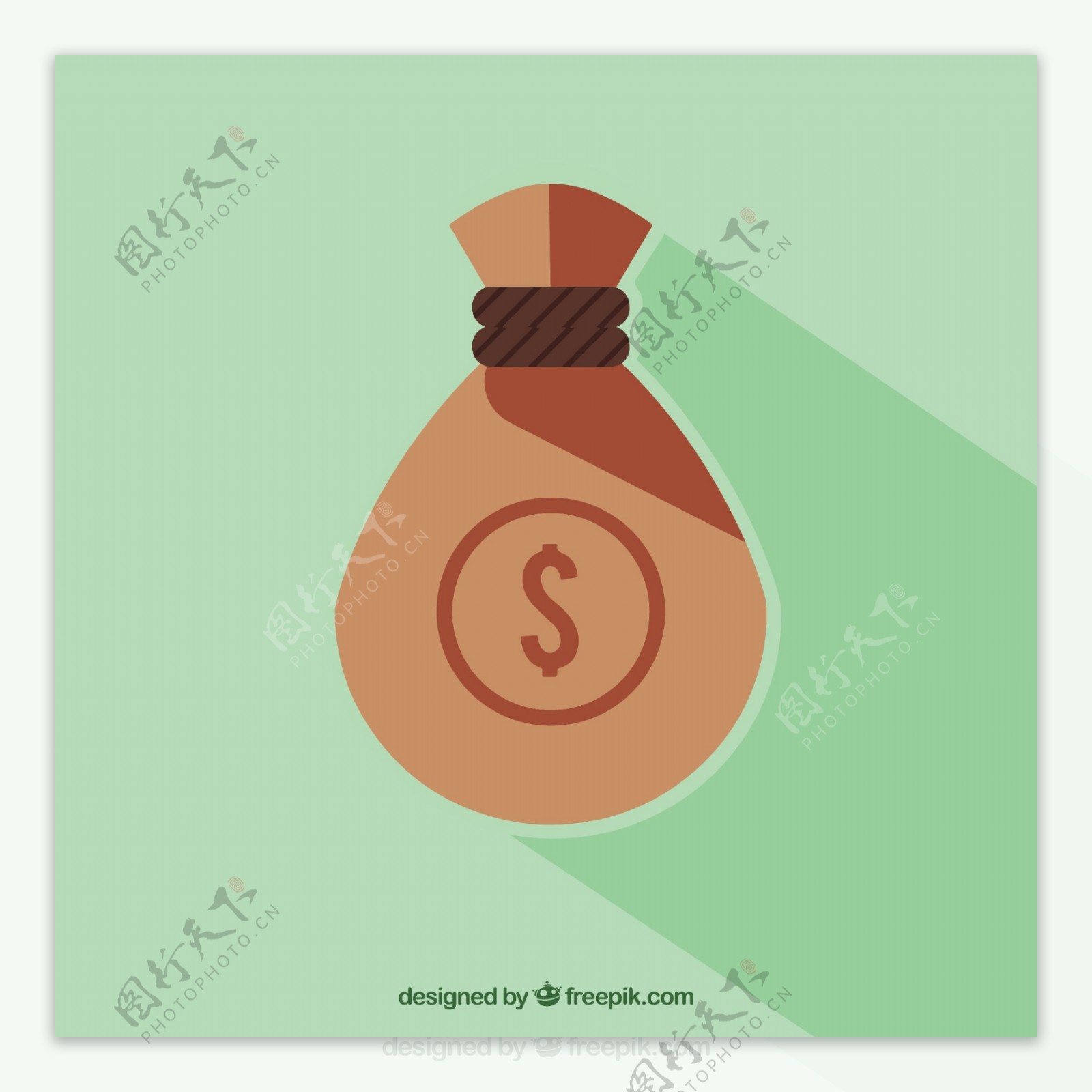 扁平风格美元符号钱袋绿色背景