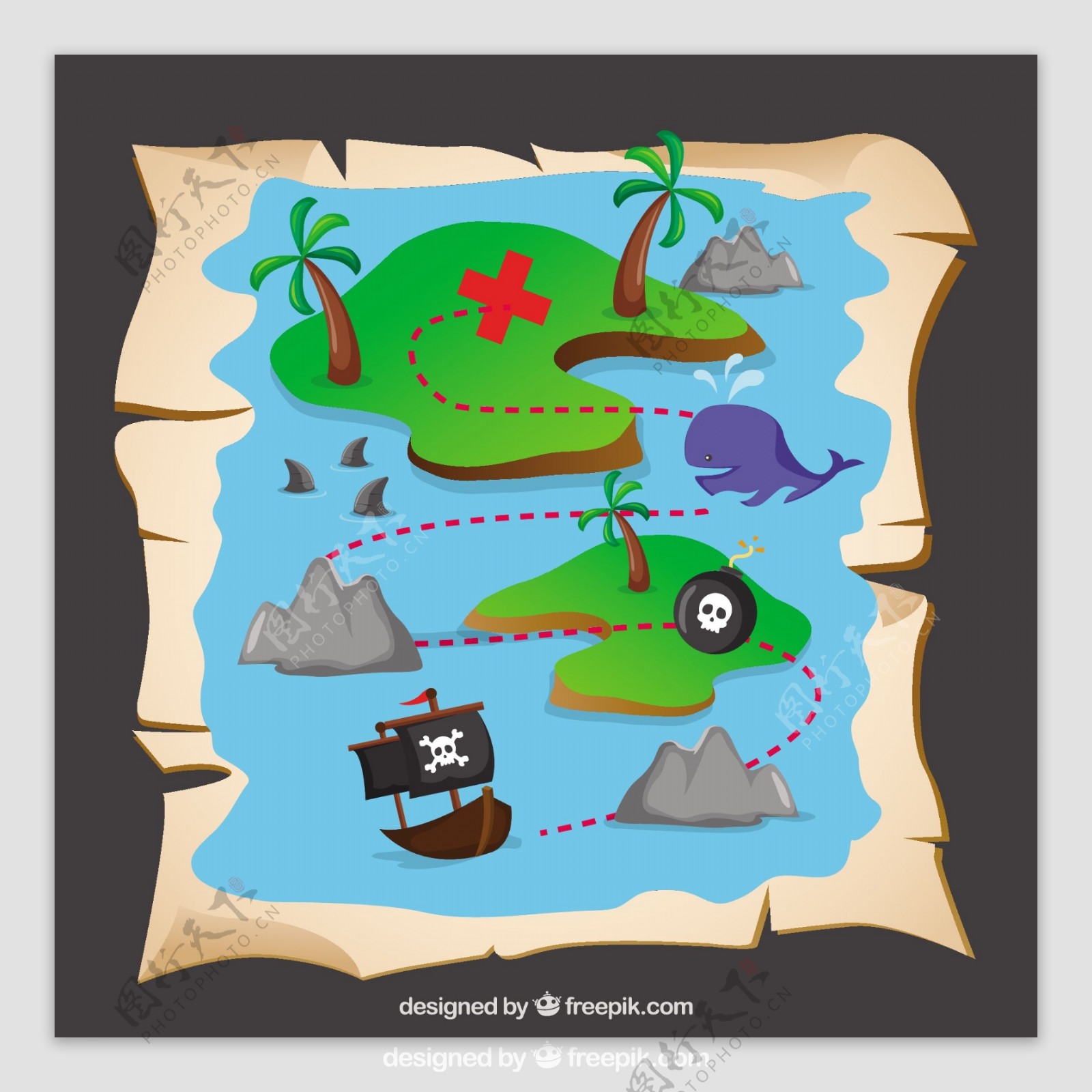 手绘海盗宝藏地图背景