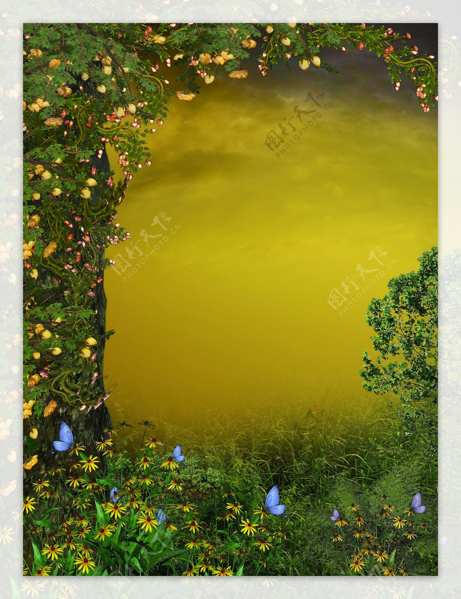 黄色蝴蝶树林H5背景