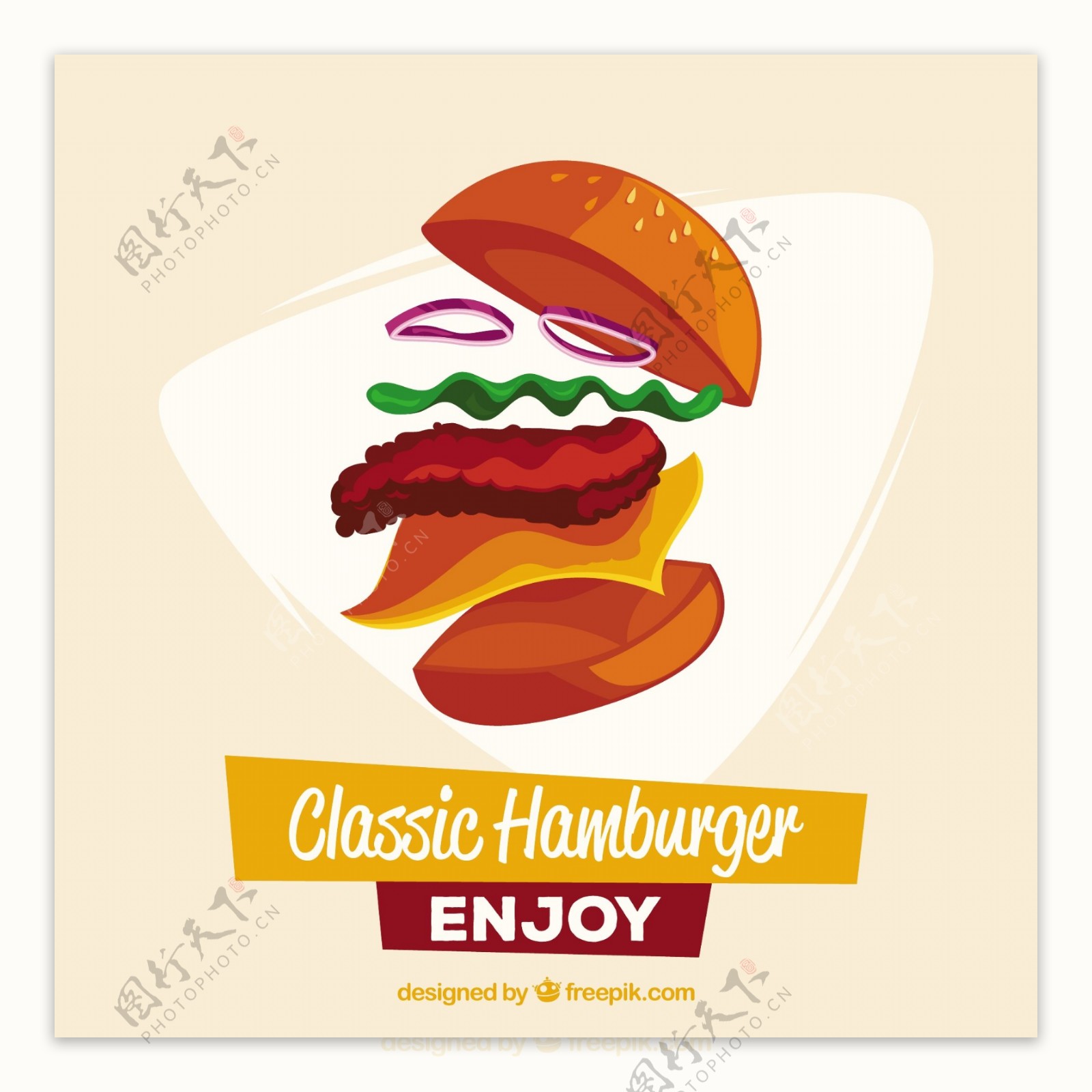 扁平风格汉堡插图背景