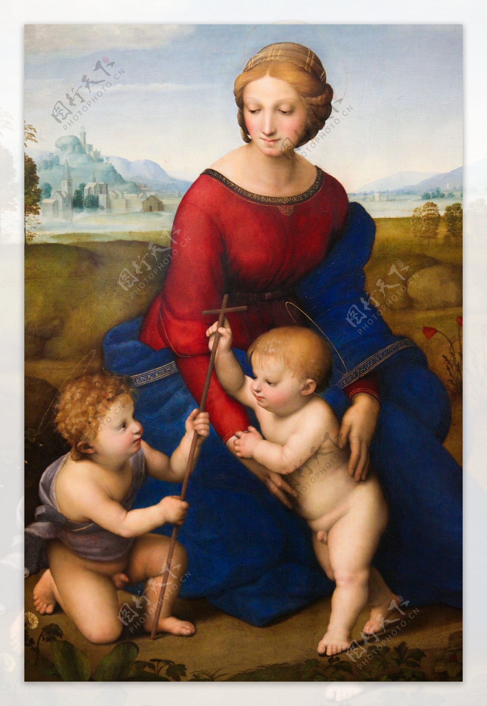 圣母玛利亚和两个天使油画