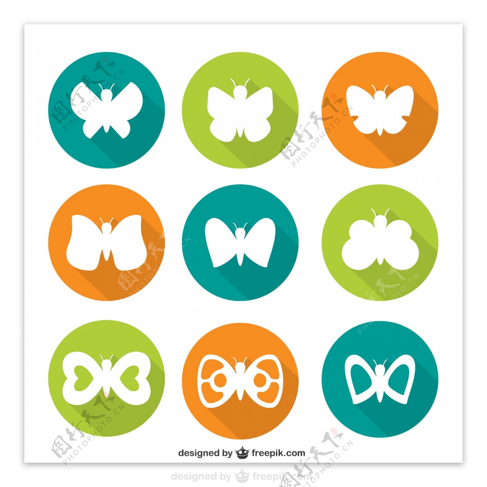 9款圆形蝴蝶图标矢量素材
