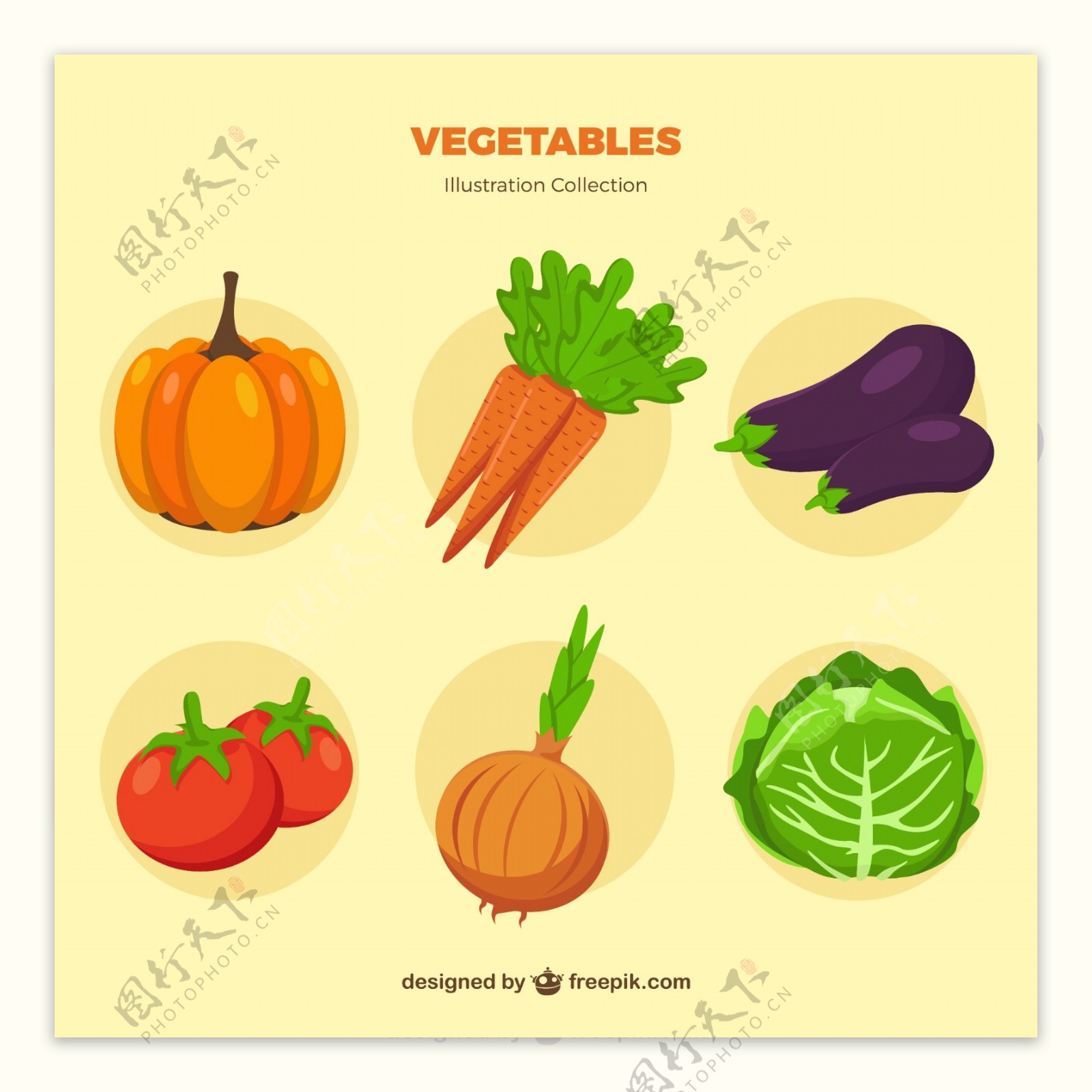 6款常见彩色蔬菜矢量素材
