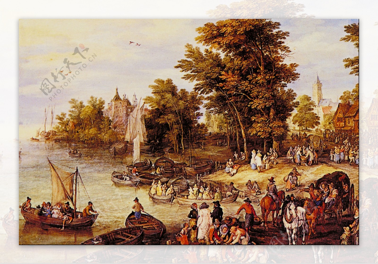 法国中世纪渔民生活油画图片