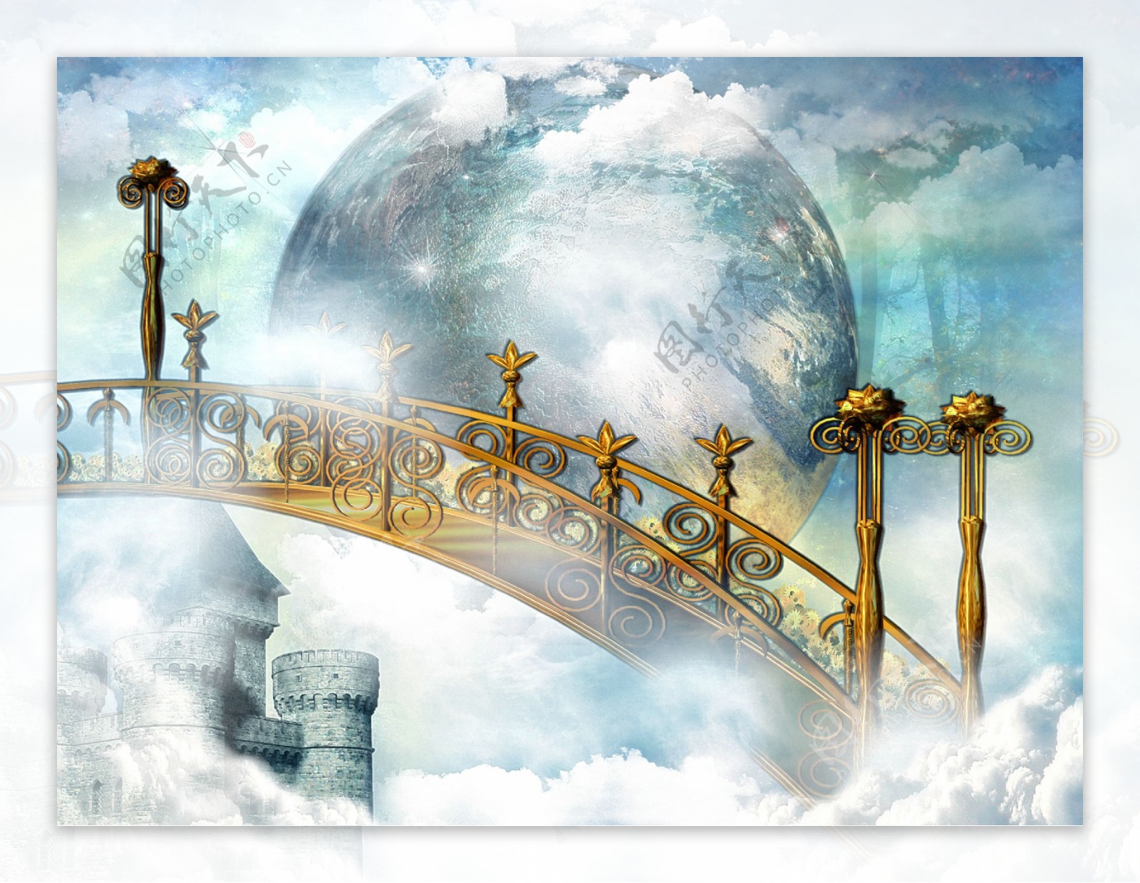 唯美梦幻城堡小桥风景图片