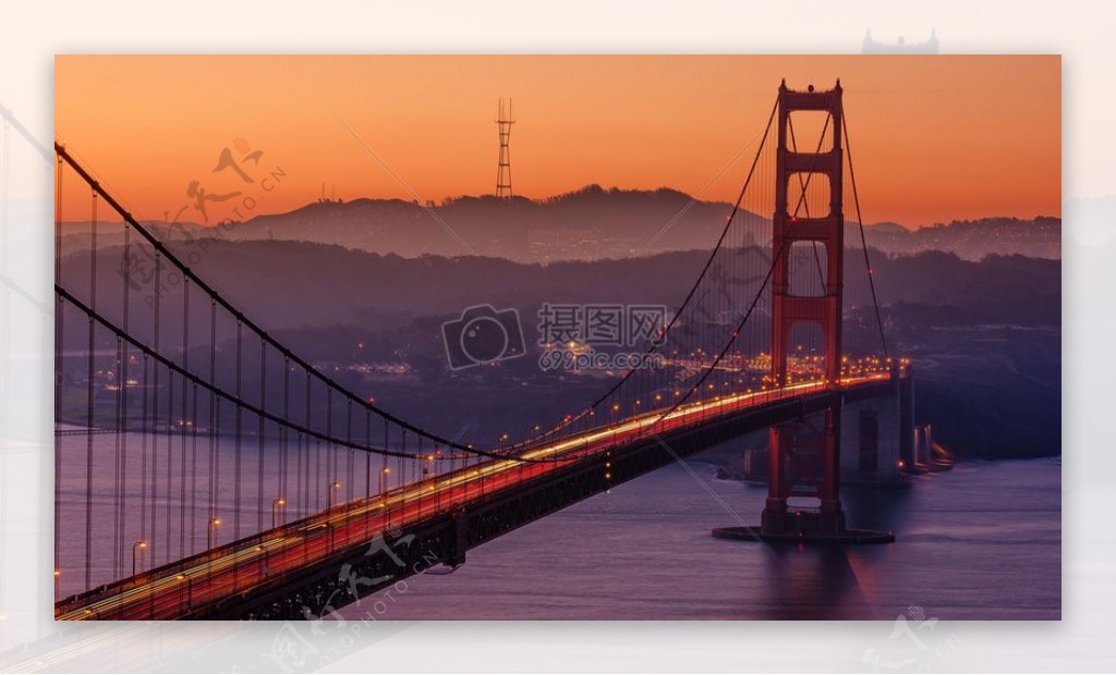 城市地标夜晚水海湾加利福尼亚金色门桥圣弗朗西斯