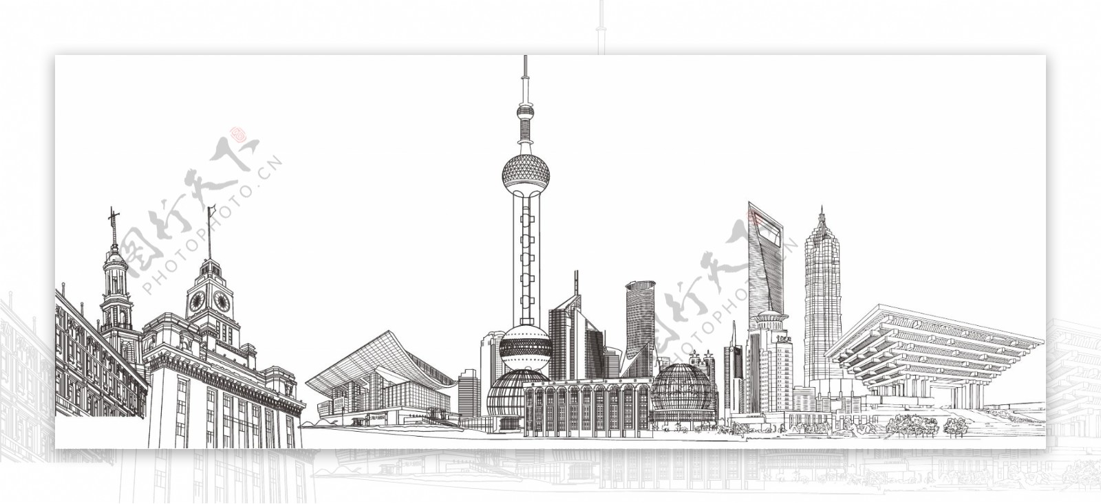 上海城市线稿AI矢量素材