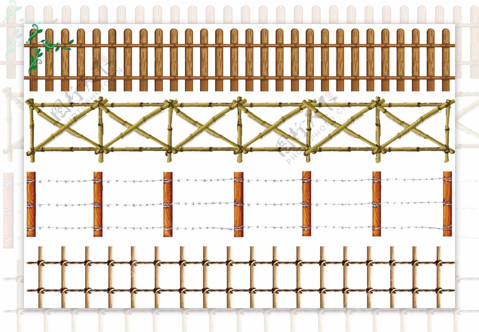 四个木栅栏设计插图矢量素材