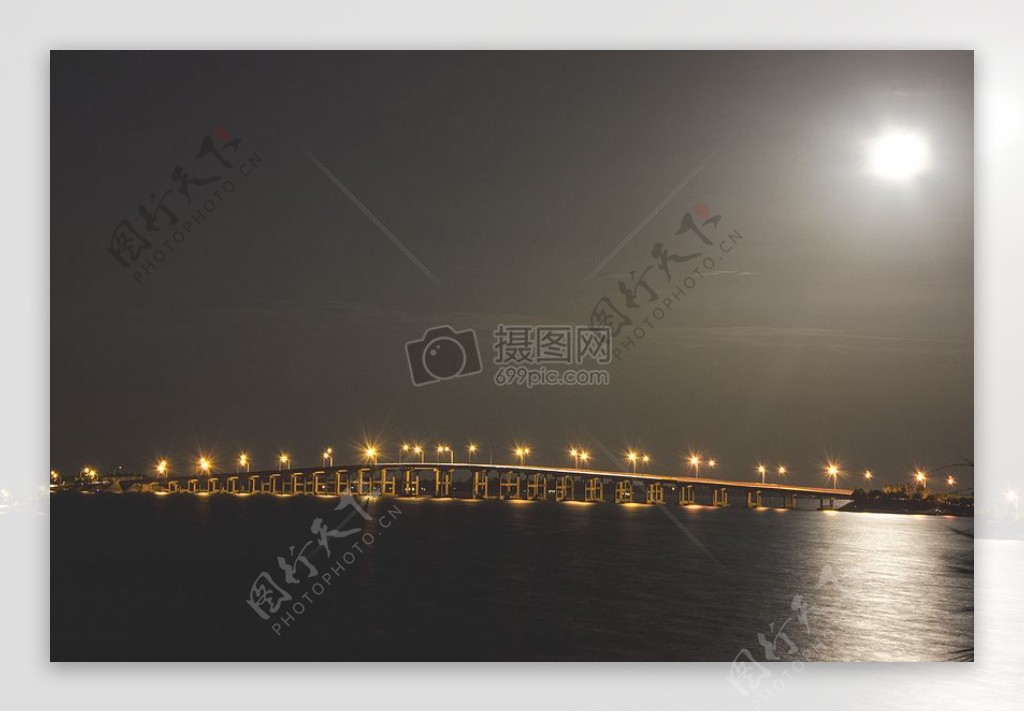海灯水桥湖黄昏基础设施