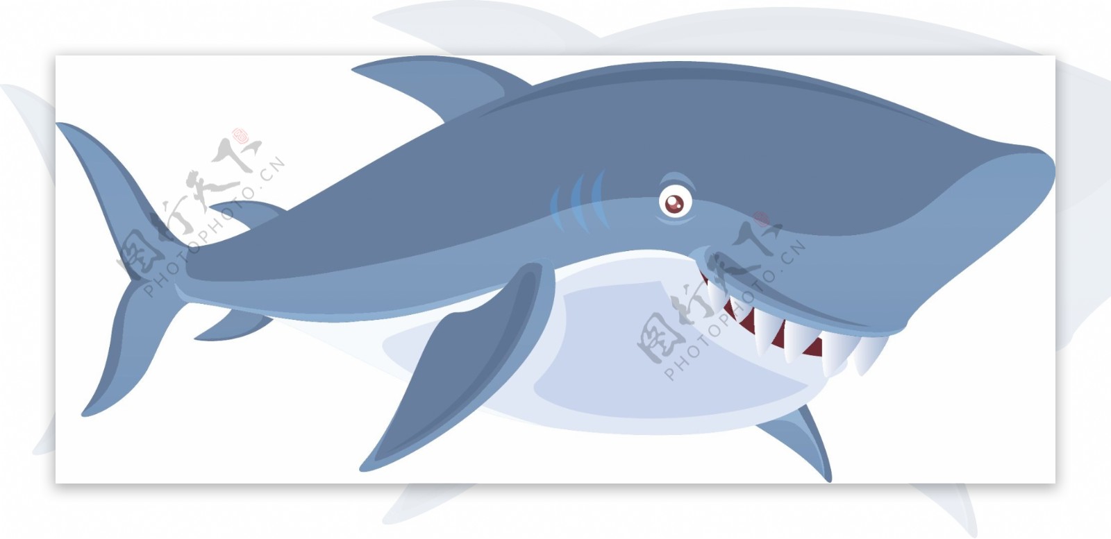蓝色卡通矢量动物鲨鱼装饰图案设计元素素材
