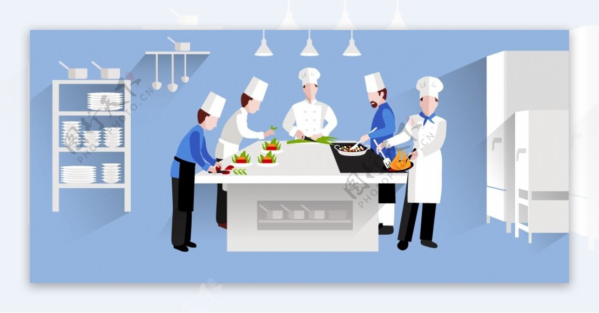 餐厅烹饪活动主要白色自由向量的向量设计