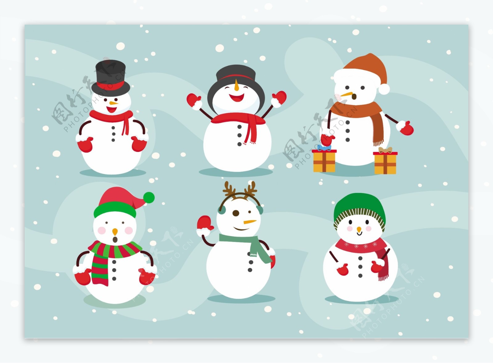 圣诞插图与各种设计元素构成雪人自由向量