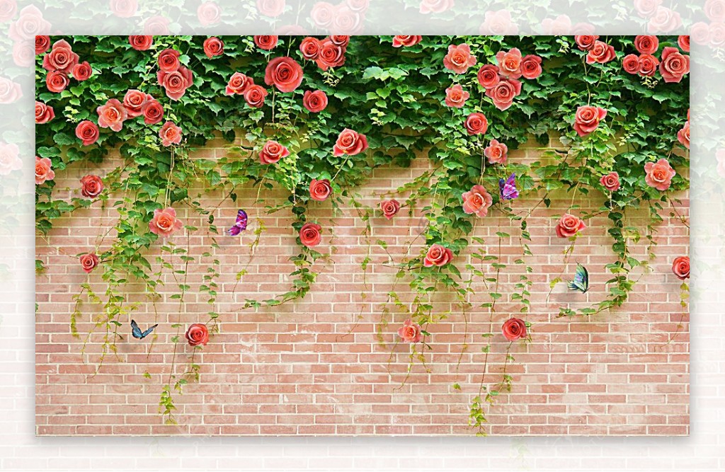 砖墙玫瑰不分层图片