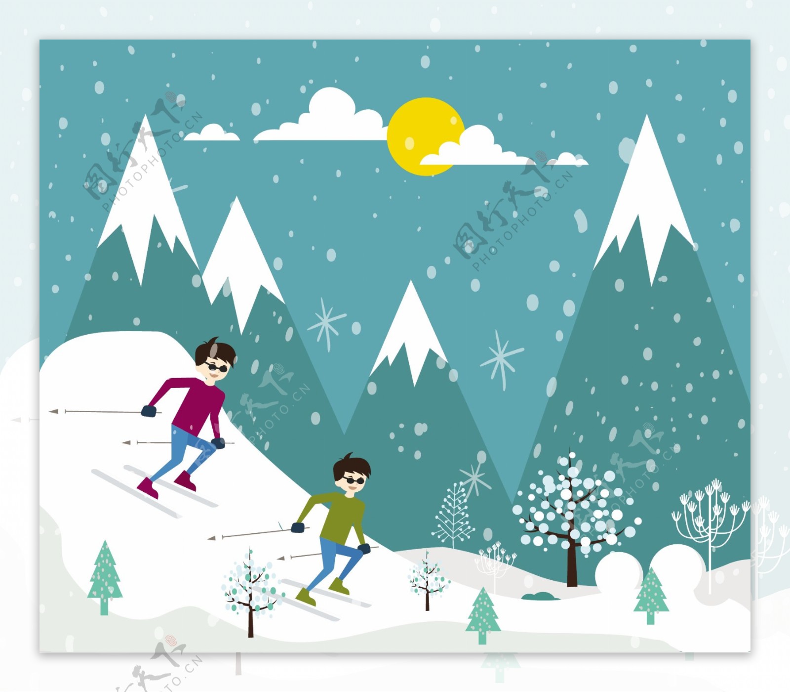 冬季滑雪插画